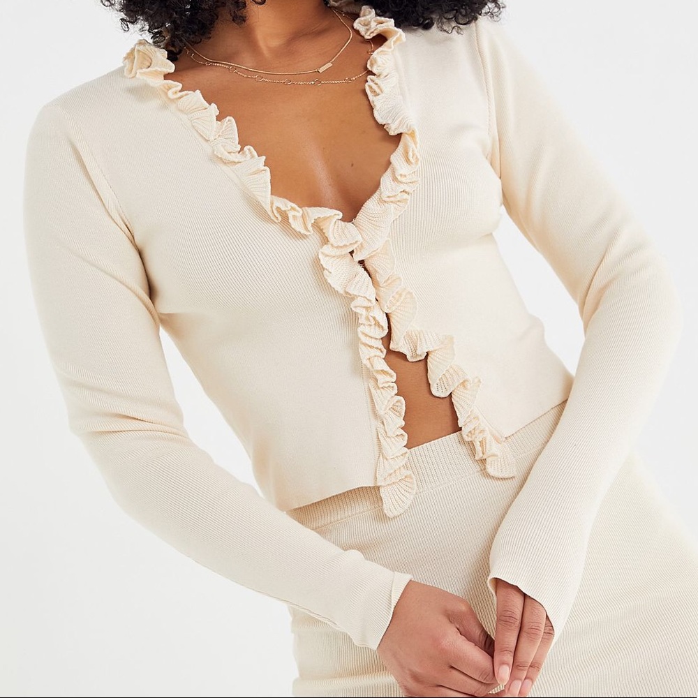 Urban outfitters ruffle trim ribbed cardigan
